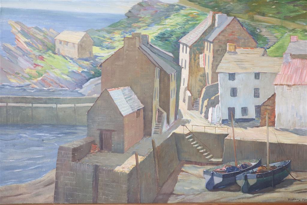 Robt. Johnson, oil, Cornish harbour